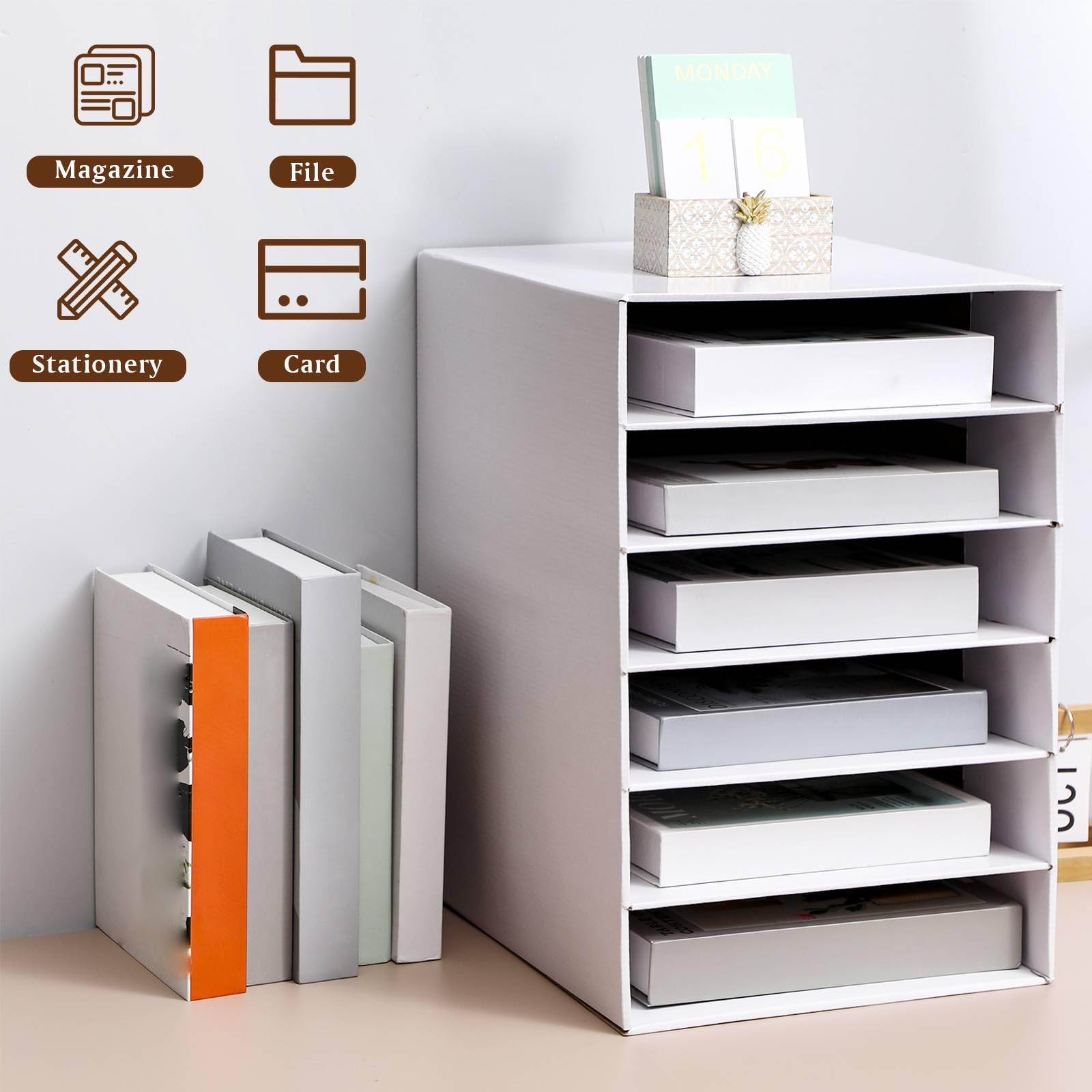 Ireer 4 Stück Papp-Organizer, Klassenzimmer-Briefkästen, Baupapieraufbewahrung, Fächer, Literatursortierer, Klassenzimmer-Organizer für Studenten, Büro, Schule (Weiß, 6 Fächer)