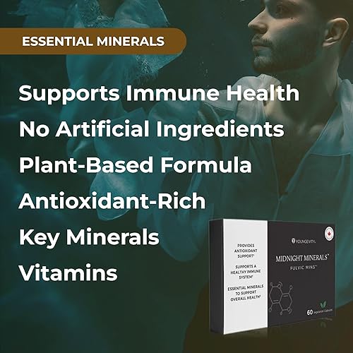 Miniatura 4 de Youngevity Midnight Minerals Fulvic Mins Nutrientes de arcilla de turba Vitamina C de polvo de acerola 60 cápsulas (paquete de 1)