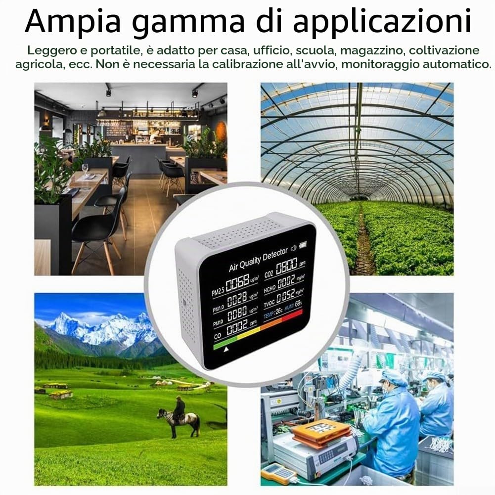 Monitor della qualità dell'aria 9-in-1 Misuratori di qualità dell'aria interna Rilevatore di inquinanti atmosferici Rilevatore di anidride carbonica AQI PM2.5 Tester di qualità dell'aria
