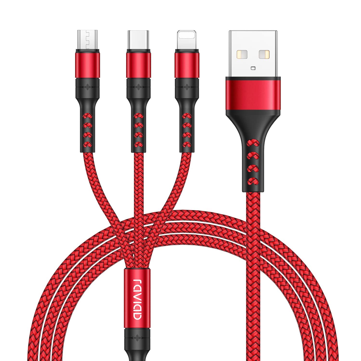 RAVIAD Cavo Multi USB 3 in 1 Multi caricatore USB Cavo in nylon intrecciato con micro USB tipo C Connettori per Galaxy S10/S9/S8, Honor,OnePlus,Wiko,Kindle 2M