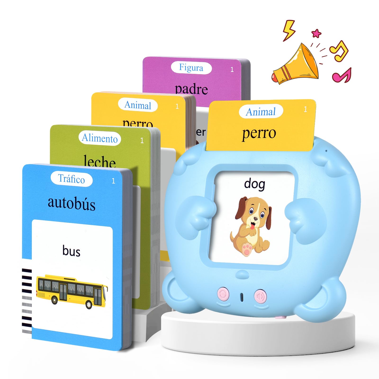 Tarjetas Flash Parlantes Tarjeta Flash Parlante Juguetes Educativos Niños para 2 3 4 5 6 Años Flash Parlantes Juguetes de Aprendizaje Tarjetas Parlantes Talking Flash Card (Español Azul)