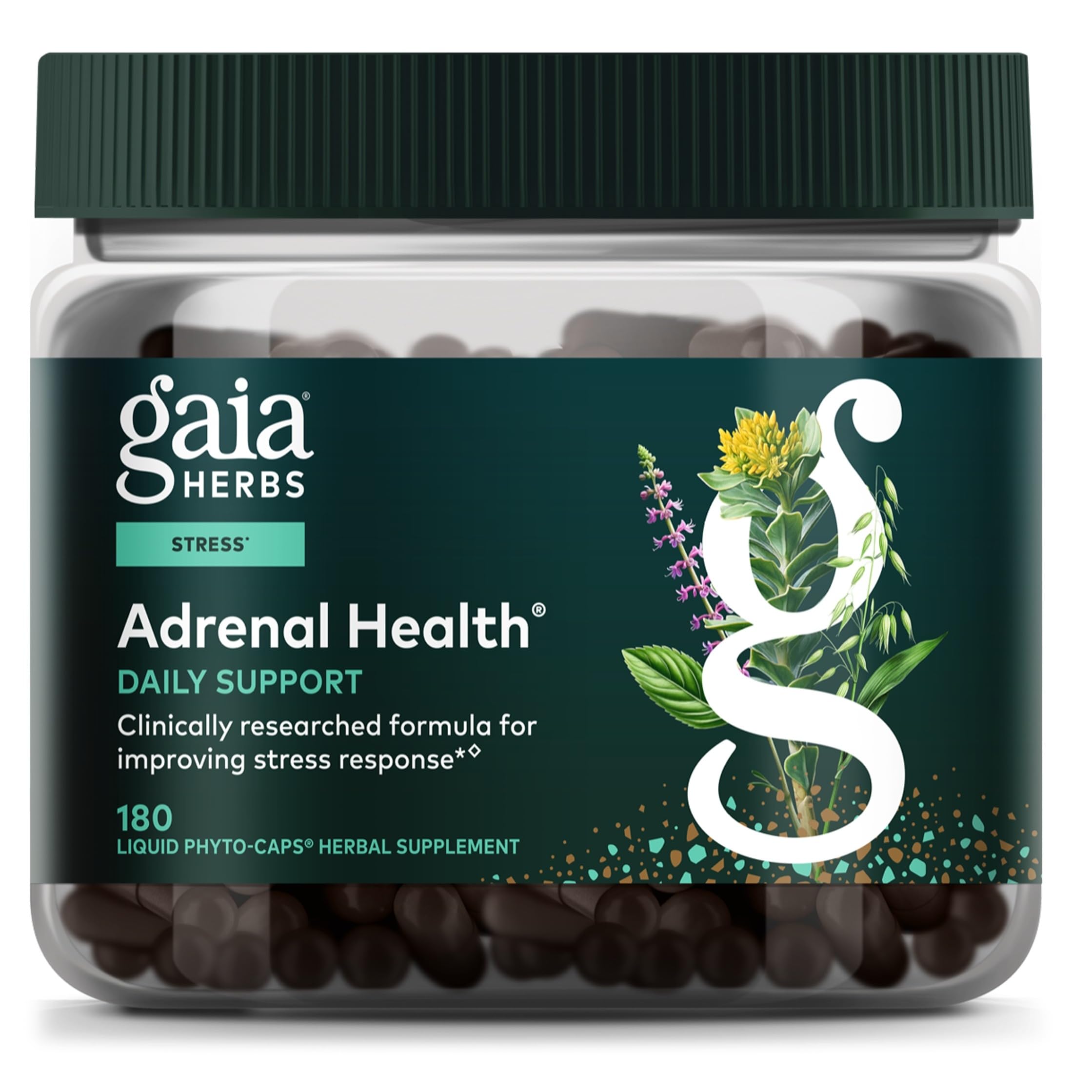 Gaia Herbs Adrenal Health Daily Support, 180 Vegan Capsules, 90 Servings 180 Count (Pack of 1) Standard Packaging