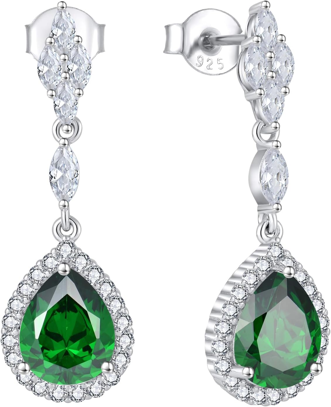 Bridal Wedding Women Earrings 925 Sterling Silver Leaf Teardop Dangle & Drop Earrings with 5A Cubic Zirconia for Brides Bridesmaids Proms Jewerly