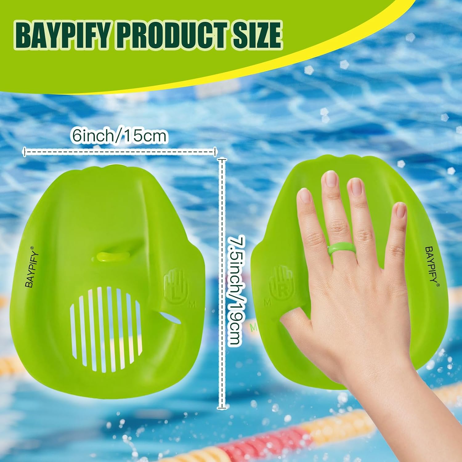 Swim Paddles for Lap Swimming, Large Surface Training for Adults | Large surface builds strength & technique. Finger holes & strap for secure fit. Durable EVA, all strokes, triathlon-ready