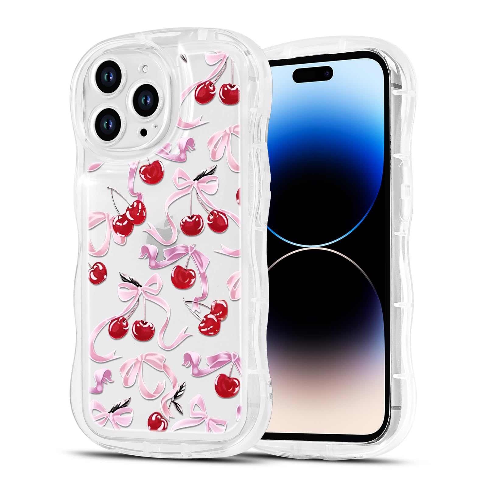 Phoona Bow Cherry Case For IPhone 13 Pro 6,1", Cute Curly Wave