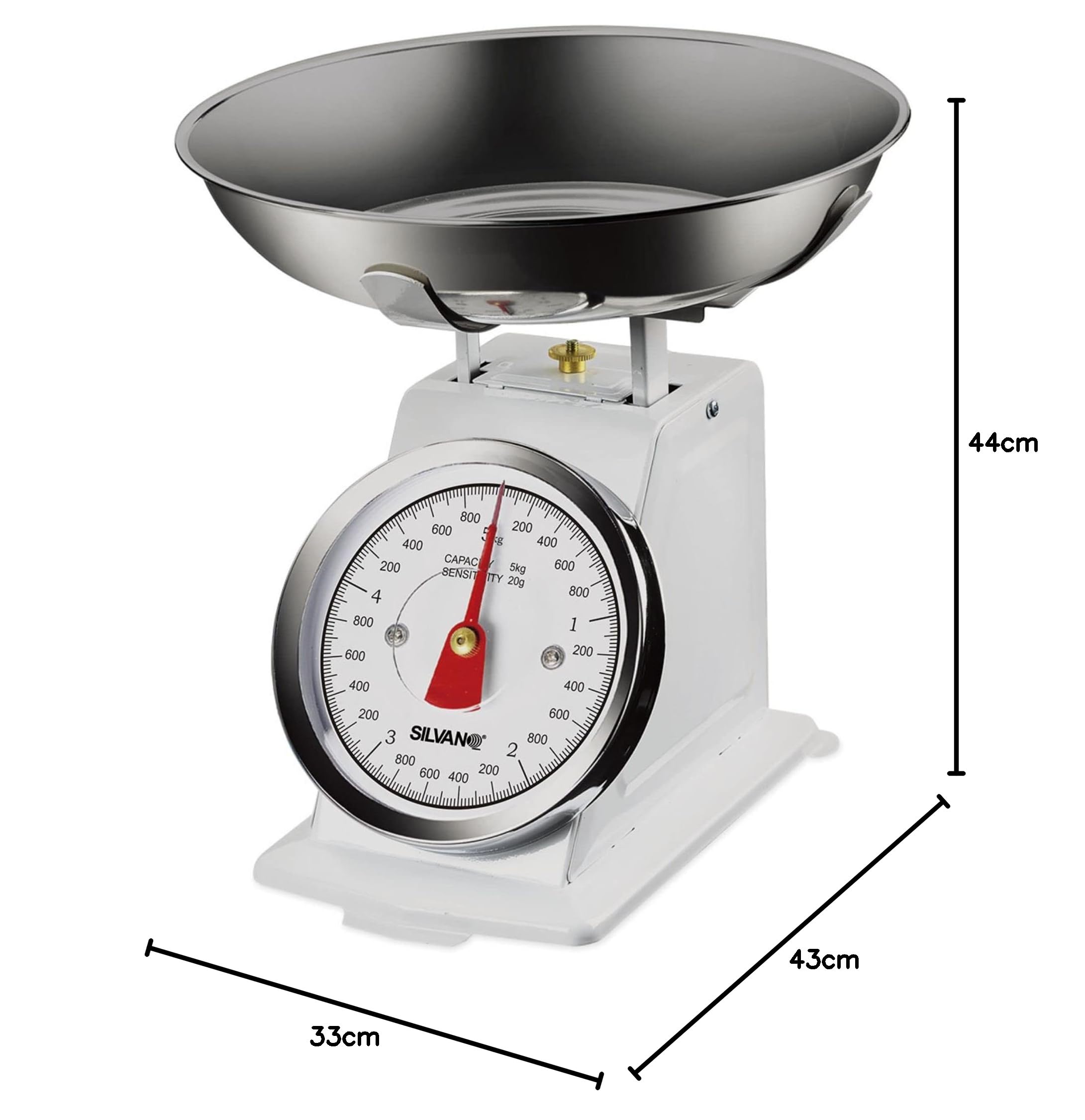 Bilancia Cucina Analogica Nedis 5kg - Acciaio Inox, Design Retrò Rosso, Ciotola Rimovibile - Foto 5