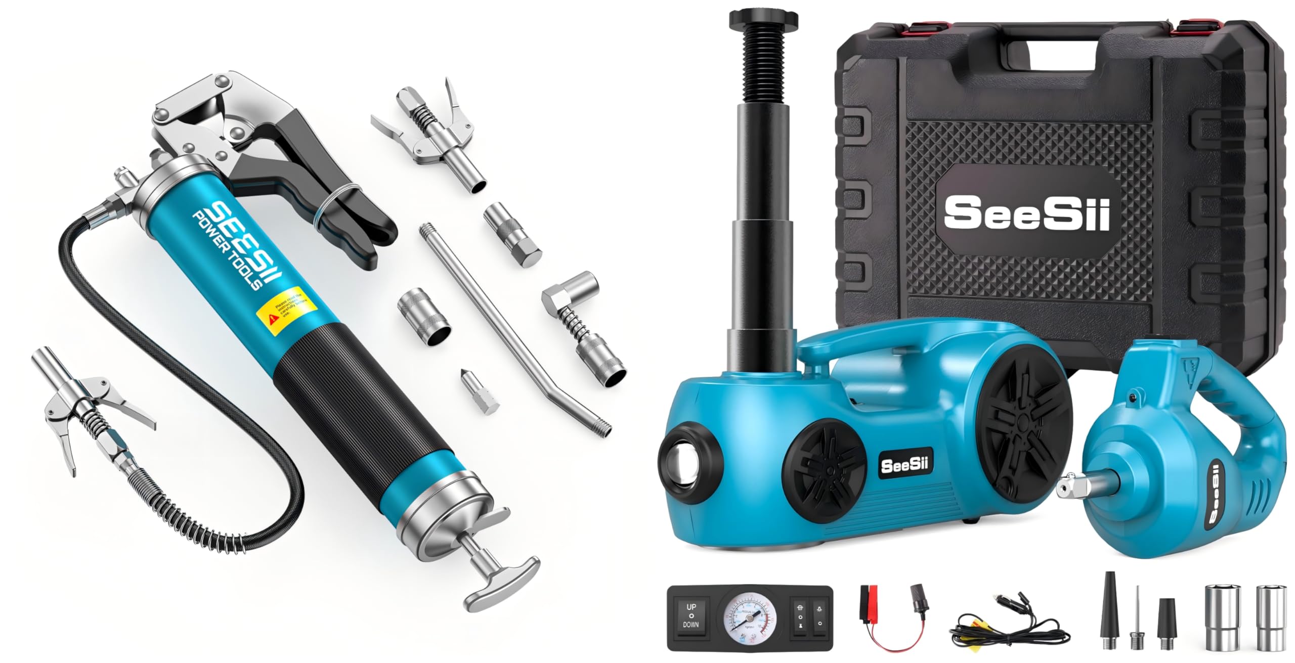 Seesii 8000PSI Grease Gun Kit & Electric Car Jack Kit