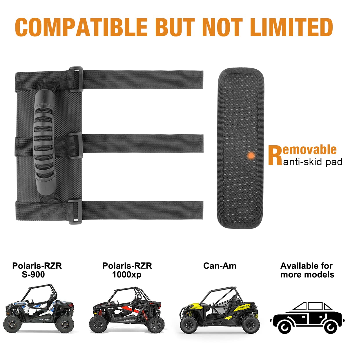 Paquete de 2 asas de agarre UTV, mango de agarre antideslizante, apto para barra de rollo de 2 a 3 pulgadas, compatible con Polaris RZR Ranger Can Am X3 Kawasaki Pioneer Talon Wildcat