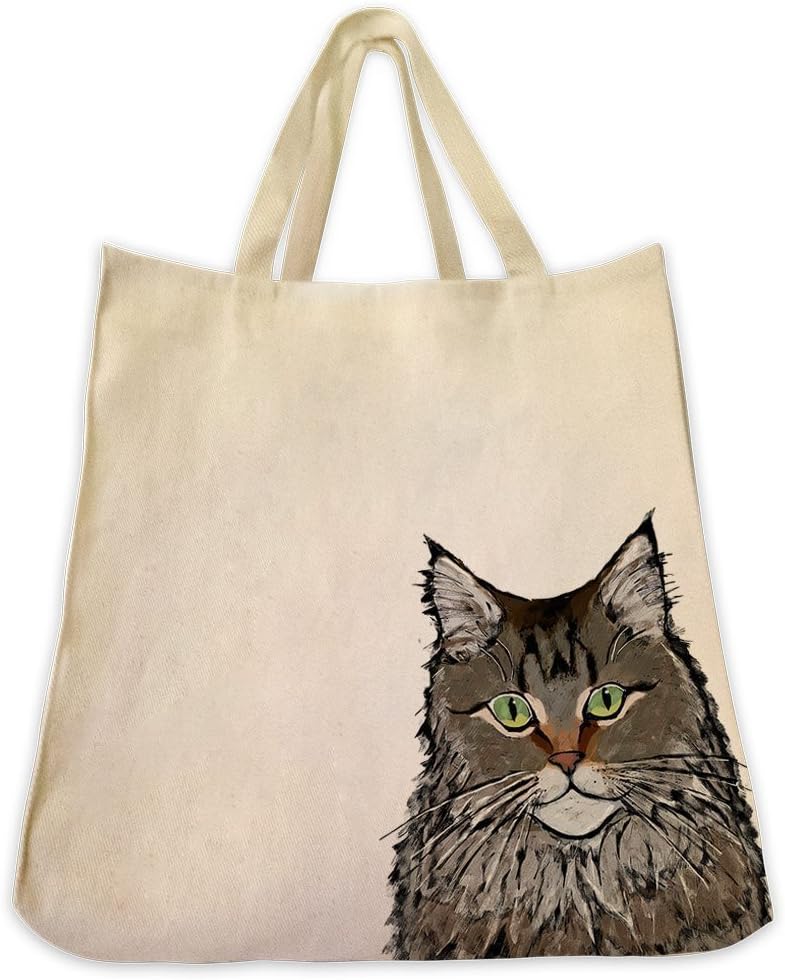 Domestic Longhair Cat Portrait Color Design Extra Large Eco Friendly Reusable Cotton Twill Grocery Shopping Tote Bag