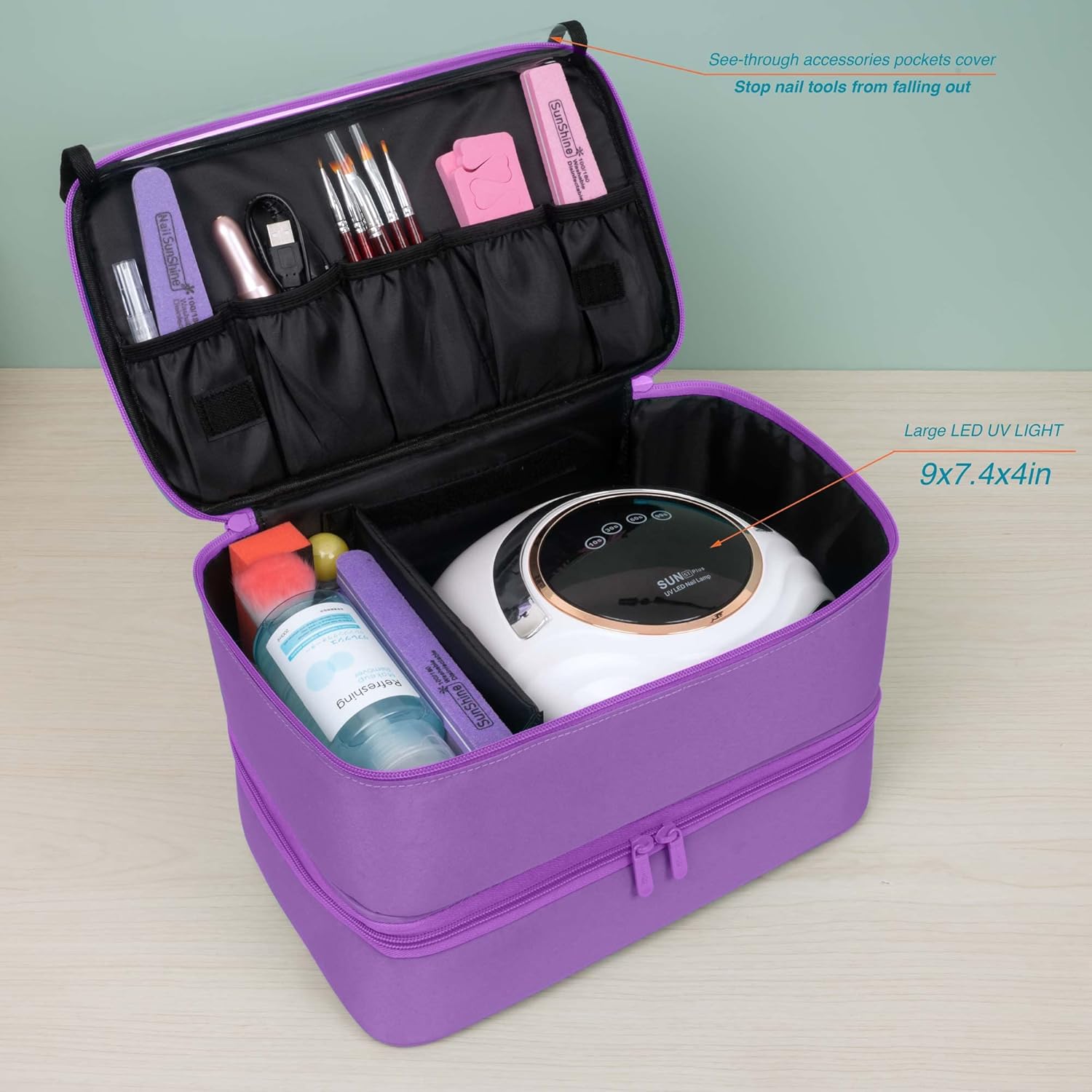 ButterFox Large Nail Polish Organizer Storage Case, Fits Nail Lamp Dryer and 40-50 Nail Polish Bottles (0.5 fl oz - 0.3 fl oz), Gel Nail Polish Kits Supplies Bag