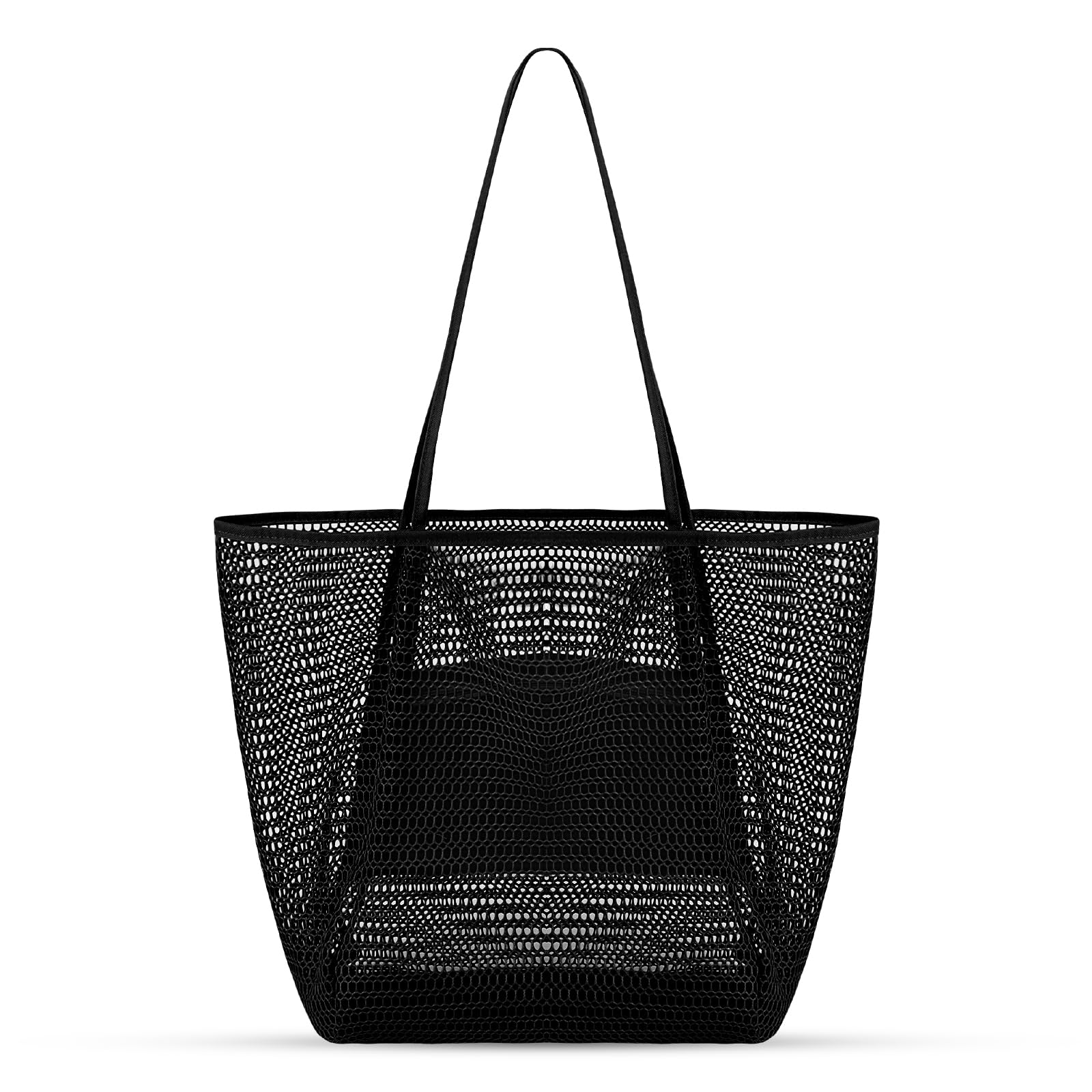 Tavaleu Mesh Beach Bag, Beach Bags for Women, Woven Straw Beach Tote Bag Waterproof with Inner Pocket, Packable Beach Bag