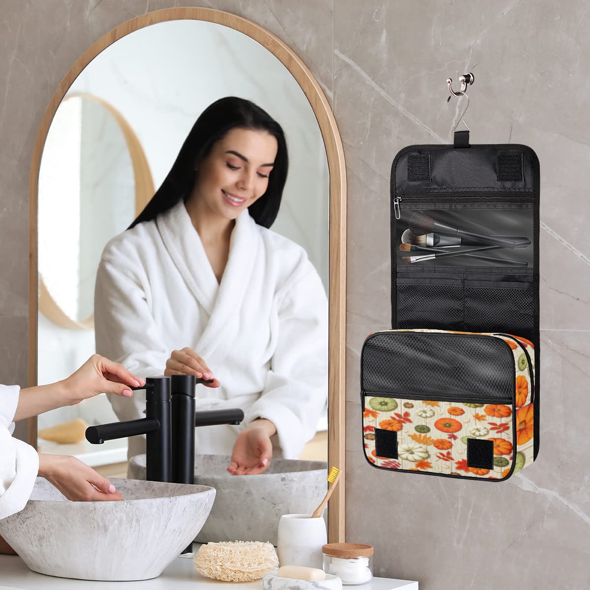 Święto Dziękczynienia Jesień Podróżna Kosmetyczka Jesień Dynie Mycie Torba Unisex Wiszące przybory toaletowe Kosmetyczka Organizer do makijażu, wielobarwny, Jeden rozmiar
