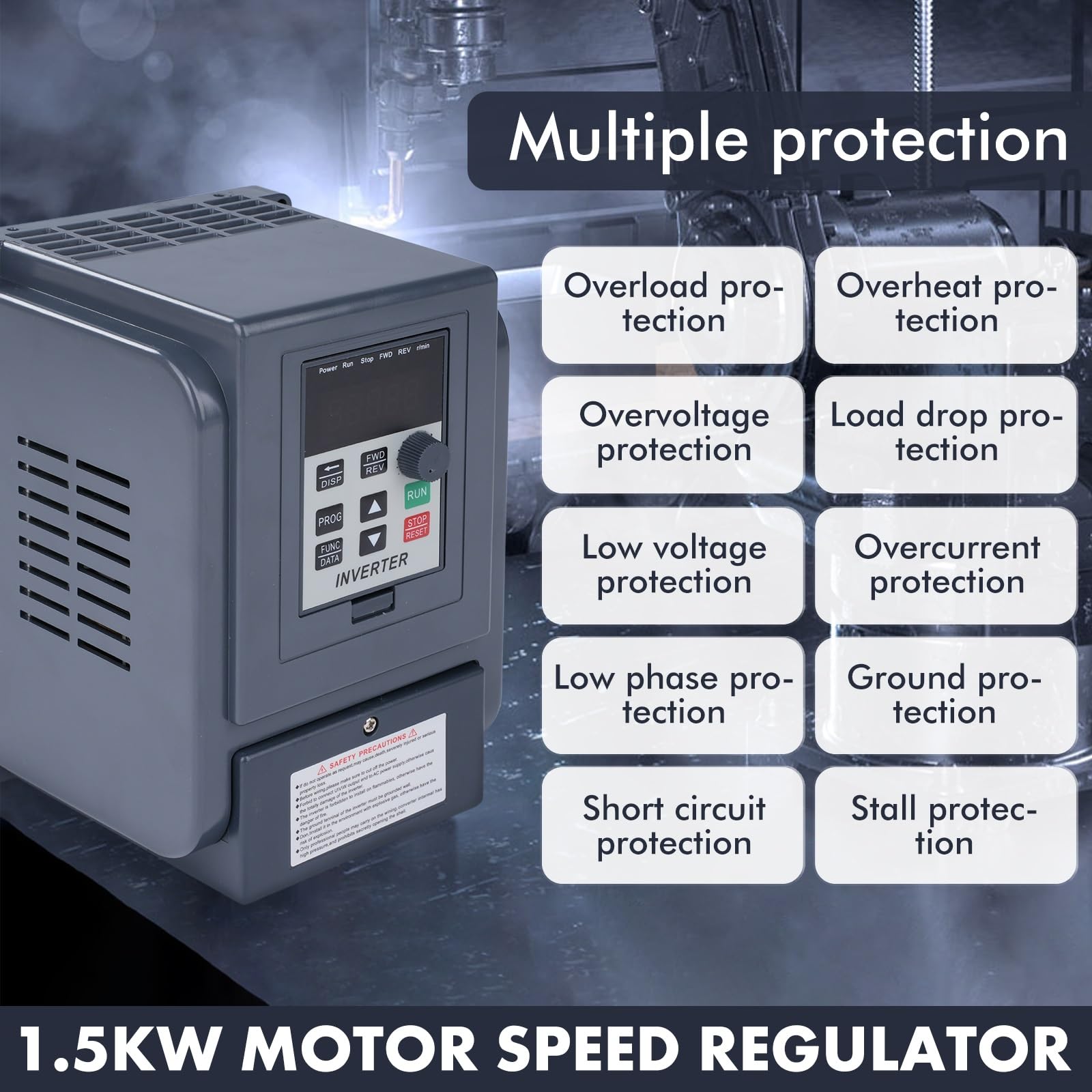 DEWIN Variador de Frecuencia VFD,1.5kW Entrada monofásica 220V,Salida trifásica 380V. VFD Inversor Controlador de Velocidad del Motor(Modelo de fábrica:AT4-1500X)