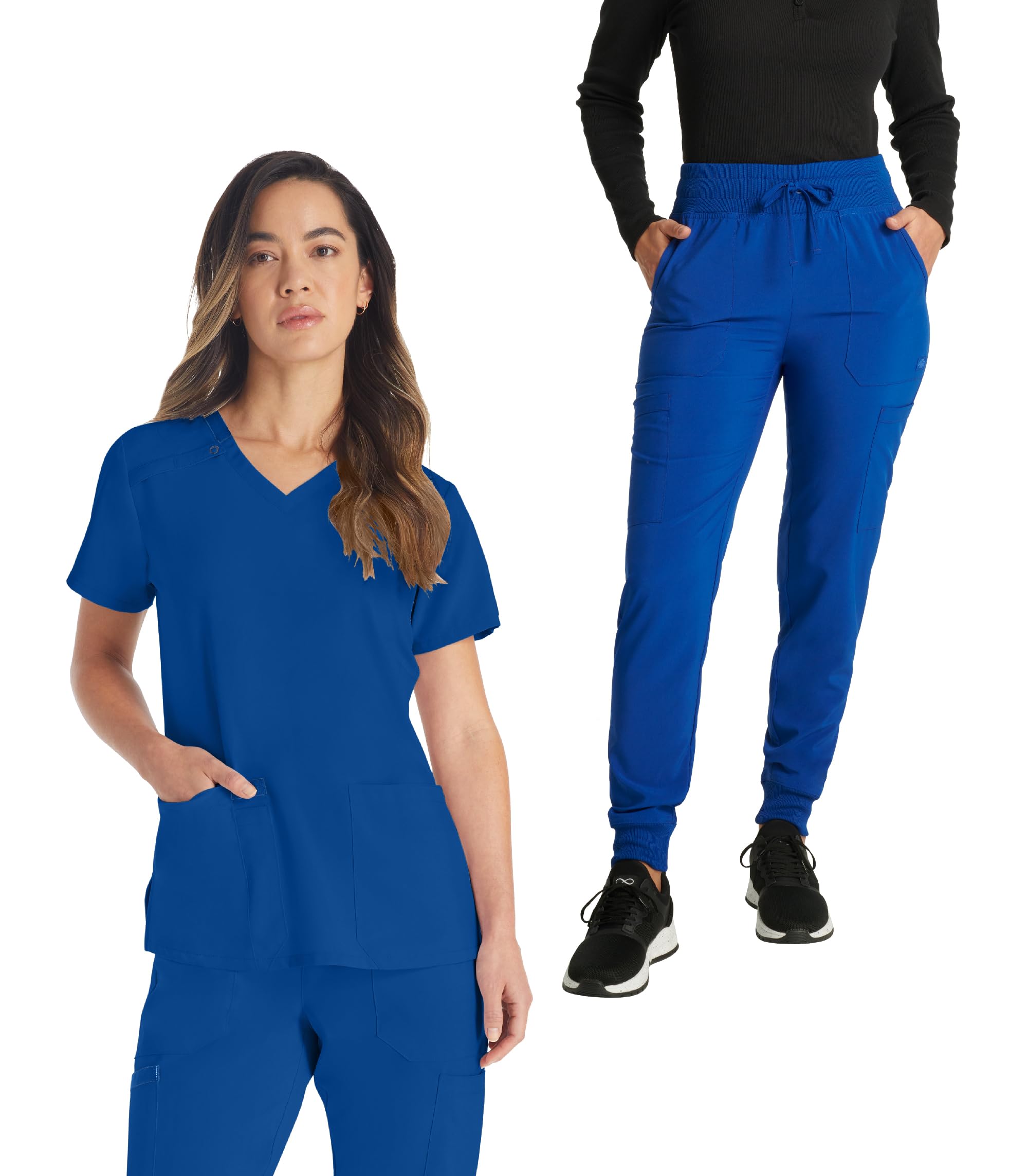 Scrub Set for Women V-Neck Top with Mid Rise Jogger Pant
