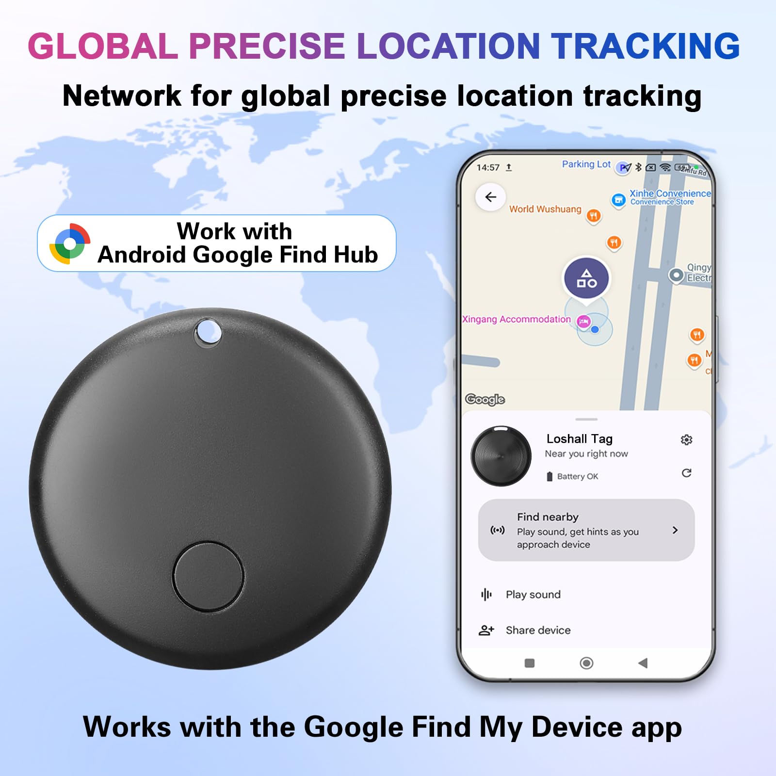 Android Tracker - Compatibel Met Google Find Hub - Bluetooth 5.2, IP67 Waterdicht, CR2032 Batterij (12 Maanden) - Voor Sleutels, Portefeuille, Bagage