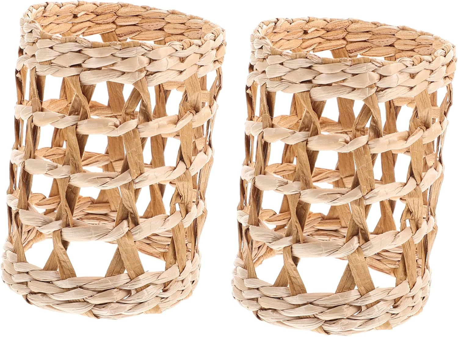 2pcs Seagrass Wrapped Glasses Woven Decor Rattan Covered Cups Insulator Sleeves