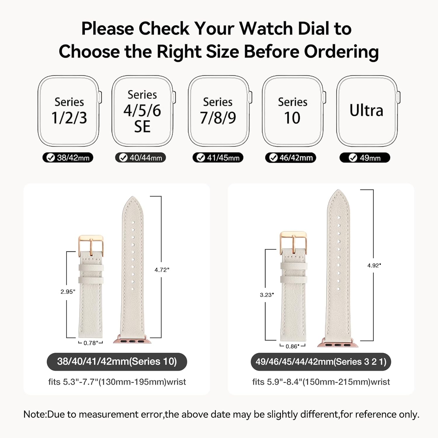 Bestig Leather Bands Compatible with Apple Watch Band 38mm 40mm 41mm 42mm(Series 10 11) for Women Men, Wristband Strap for iWatch SE3/2/1&Series 9 8 7 6 5 4 3 2 1(Ivory White+Rose Gold) - Image 2