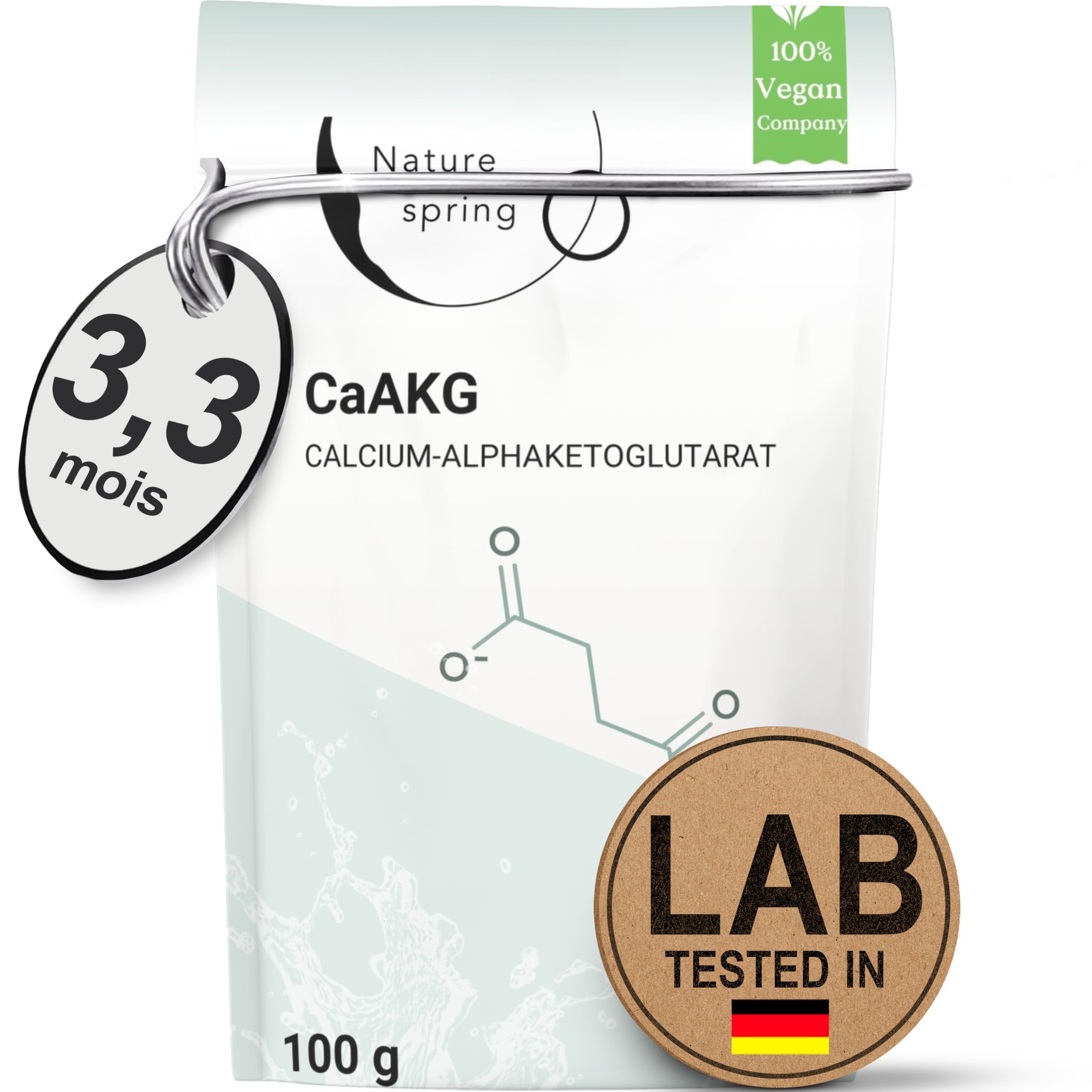 CaAKG Poudre hautement dosée | Pack d'approvisionnement (100 grammes) +3,3 mois | Calcium-Alphacétoglutarate végétalien premium | 1000 mg de CaAKG par portion | Testé en laboratoire en Allemagne