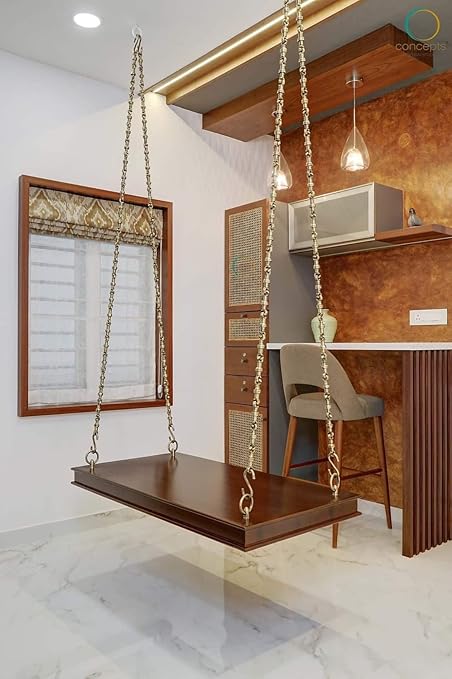 Jairi Traders 2 Seater Wooden Swing Outdoor Teak Wood Hanging Swing Set/Silver Rod Assesories /4 X 2 Feet, Walnut Brown, Max Weight -400 Kg, 10 centimeters