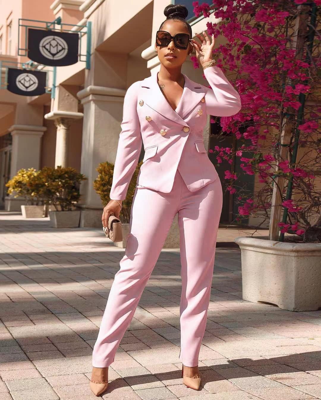Women's Business Blazer Suit Long Sleeves Two Piece Solid Work Pant Suit Business Office Lady Suits Sets