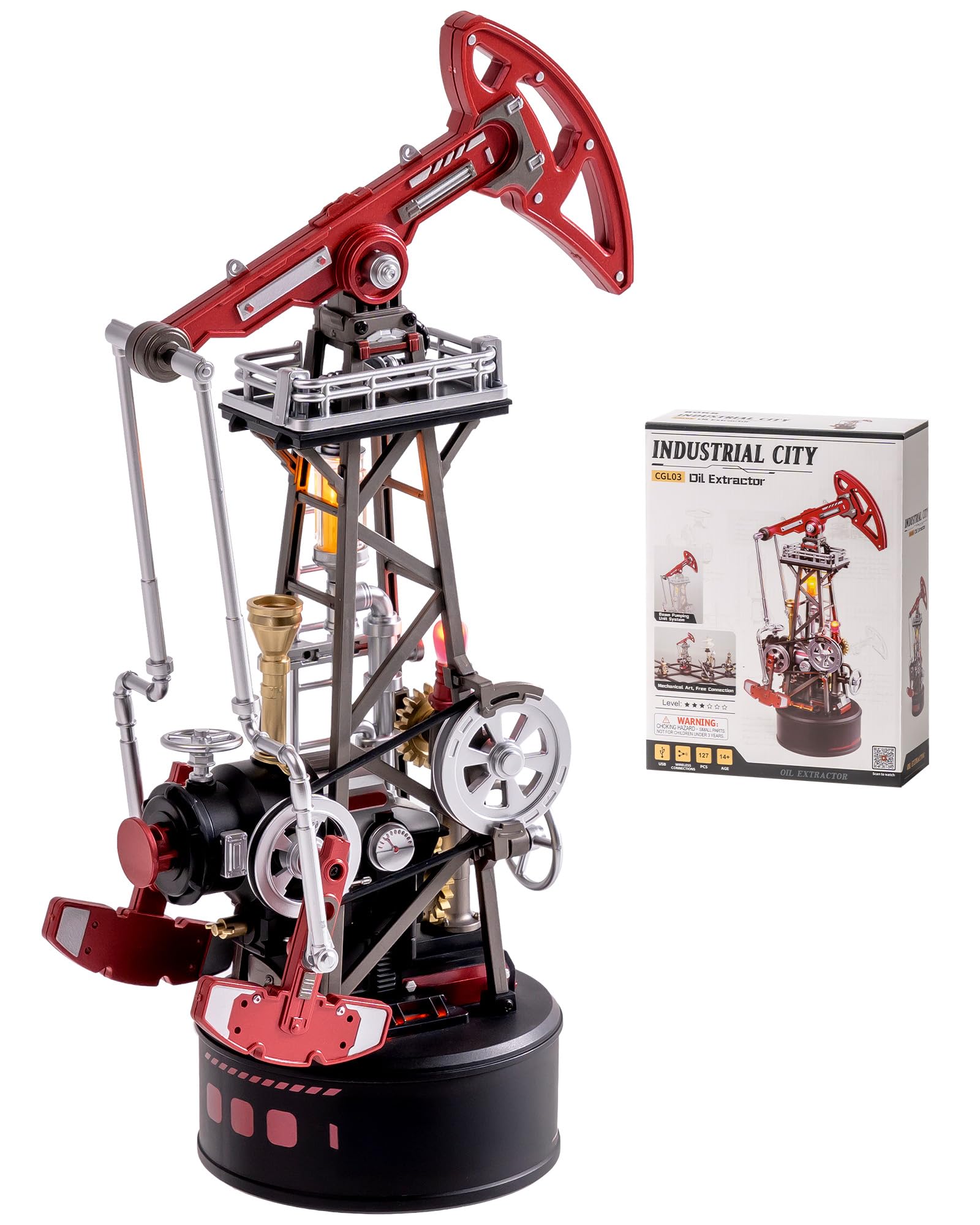 ROBOTIME Puzzle 3D dla dorosłych Model Pompy Olejowej – Zestaw do budowy mechanicznej DIY z światłami i ruchem, model inżynieryjny z PVC, prezent dla kolekcjonerów i miłośników STEM, CGL03