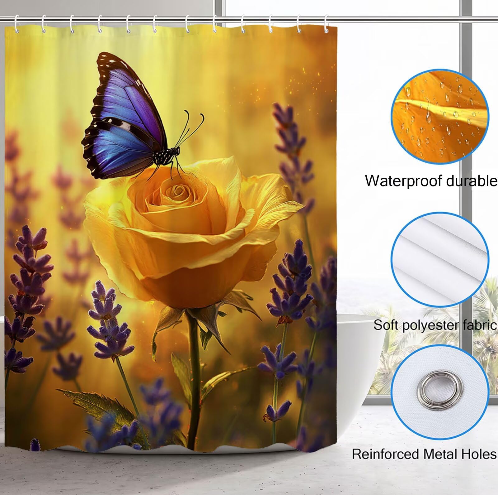 Cortina de Ducha Naranja Cortina Ducha, Antimoho, Tela Impermeable Poliéster, Shower Curtain 200x220 cm con 12 Ganchos y Dobladillo Ponderado, Shower Curtain Lavable para Baño o Bañera, Rosas 3Y#155