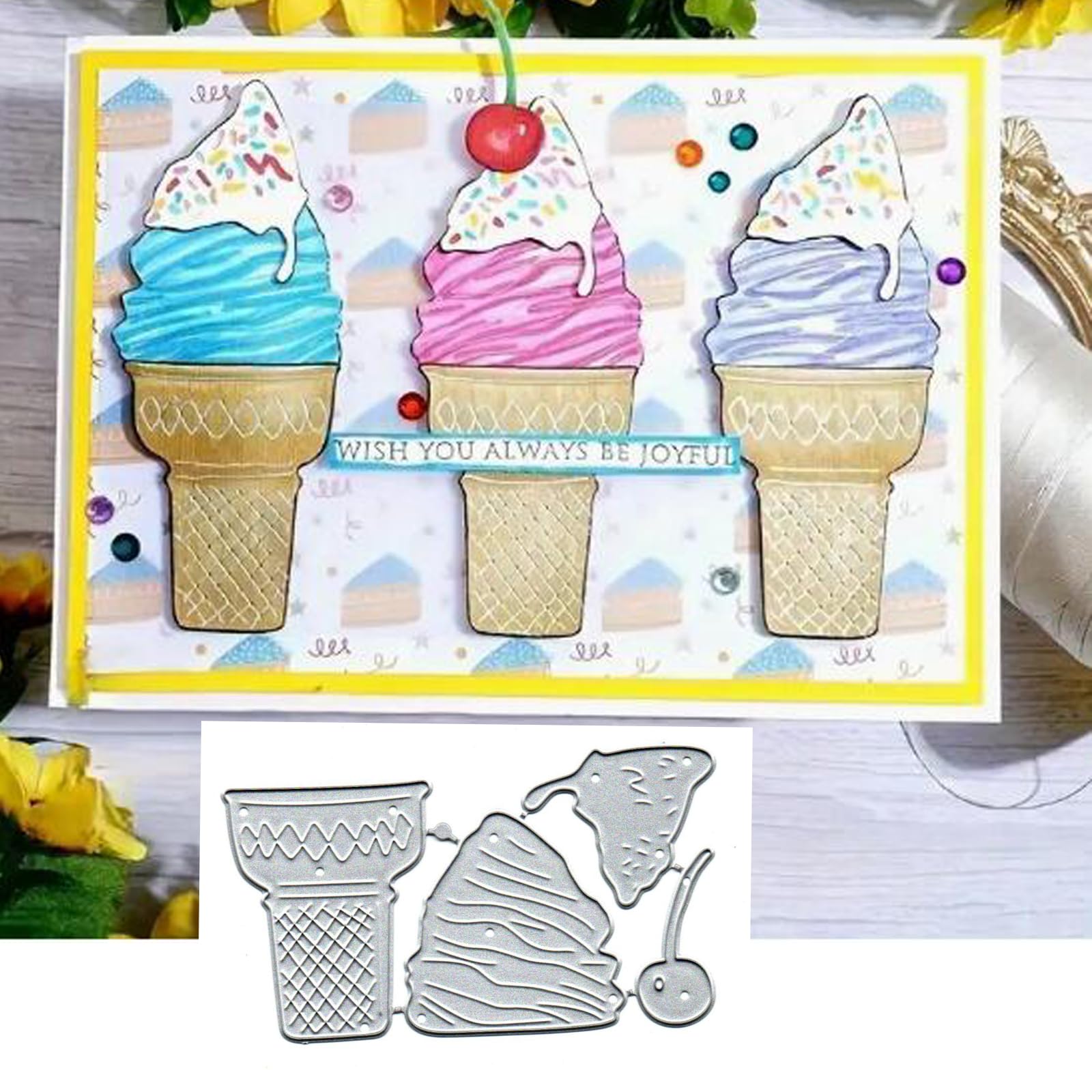 Sznilindm Merry Christmas Ice Cream Metal Die Cuts,Ice Cake Cream Cutting Dies Cut Stencils for DIY Scrapbooking Album Decorative Embossing Paper Dies for Card Making