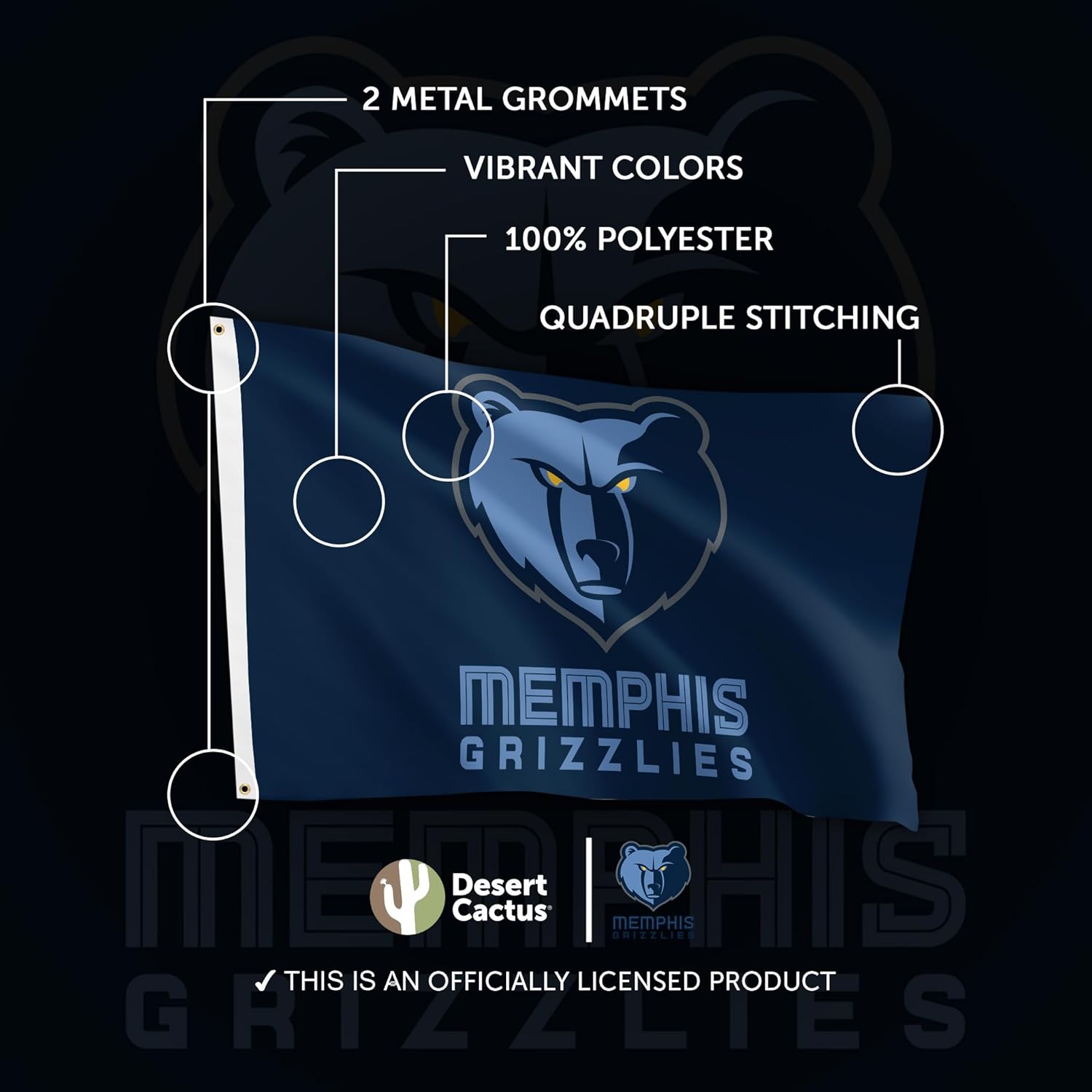 Desert Cactus Memphis Grizzlies Flag Team NBA National Basketball Association 100% Polyester Indoor Outdoor 3x5 feet Flags (Flag D)