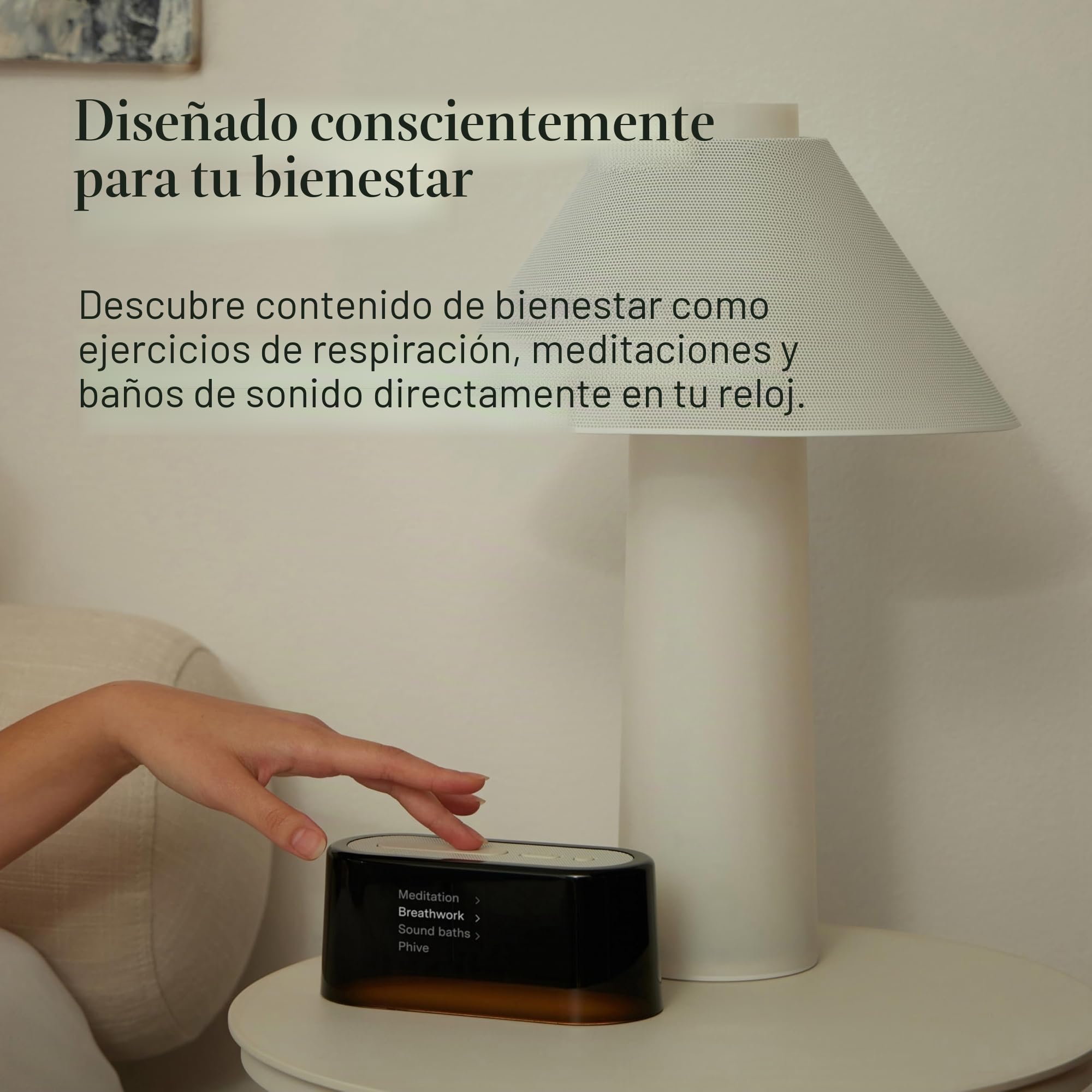 Loftie reloj despertador inteligente para dormitorio, despertador con luz, altavoz Bluetooth, ruido blanco, sonido natural, luz nocturna, modo opaco, alimentado por pilas