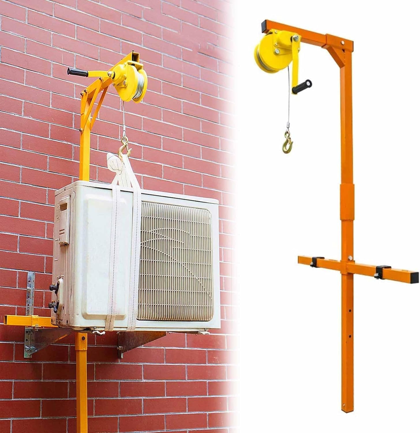 Sollevatore di sollevamento regolabile per unità AC, mini gru divisa con opzioni di altezza versatili, ideale per installazione e manutenzione commerciali, fune metallica da 15 m