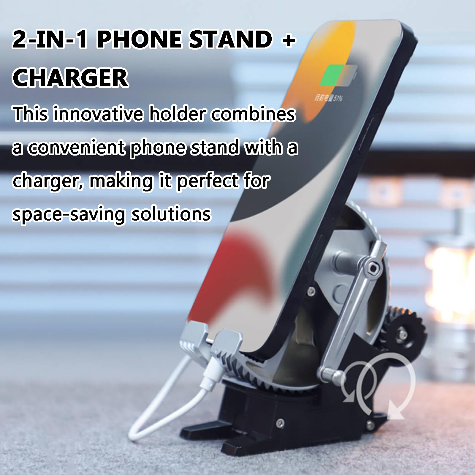 Soporte para Teléfono Celular para Escritorio, Soporte Recargable para Teléfono Móvil De Escritorio, Soporte Integrado+Carga+generación De Energía, Se Adapta a Todos Los Teléfonos Inteligentes