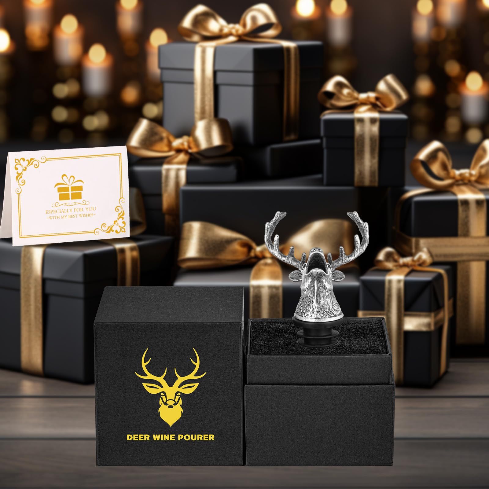 2 Versatori Per Vino A Testa Di Cervo In Acciaio Inox - Aeratore Per Migliorare Il Gusto - Regalo Per Appassionati Di Vino - Foto 7