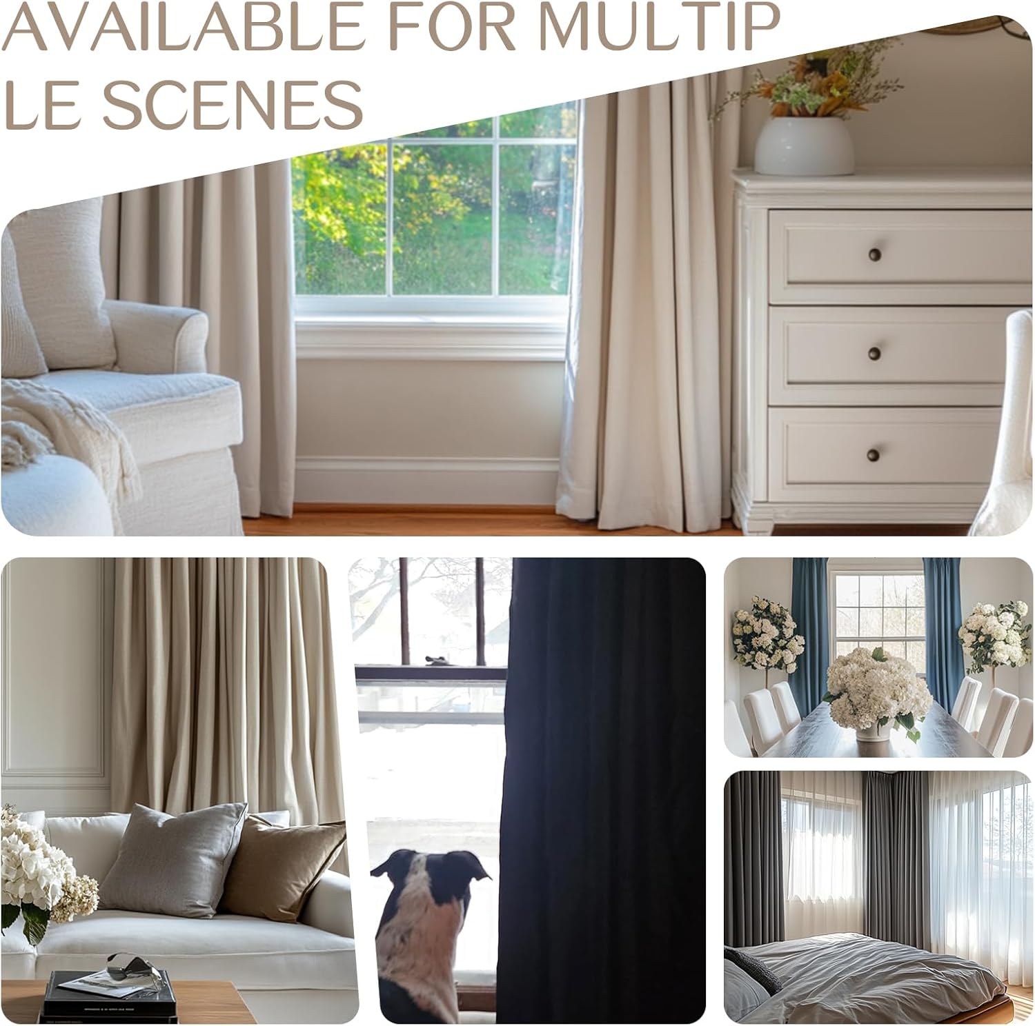 Dreaming Casa 100% Blackout Curtains Premium Thermal Insulated Linen Window Treatment Curtain with Grommet, 2 Panles, Natural, 52" W x 96" L