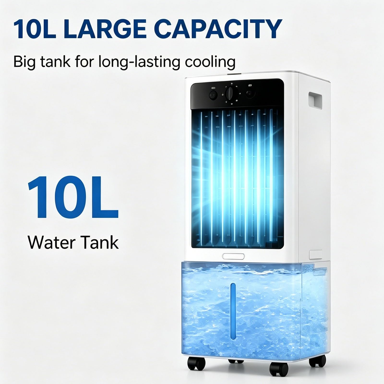 Aire Acondicionado Sin Tubo con Ruedas, Depósito de 10 L, 3 Velocidades, Diseño Desmontable, Ventilador Aire Frio para Dormitorio y Oficina