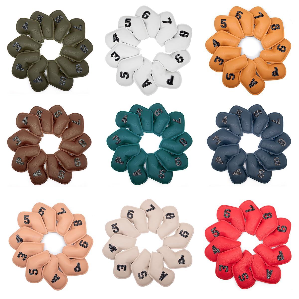 Fundas Palos De Golf Cubiertas de cabeza de hierro de golf Cubiertas de cúbitos de club de golf del borde petrolero cubiertas de cabeza de cuña con multicolor 3-9 ASP 1 0pcs Funda Driver Golf(Brown)