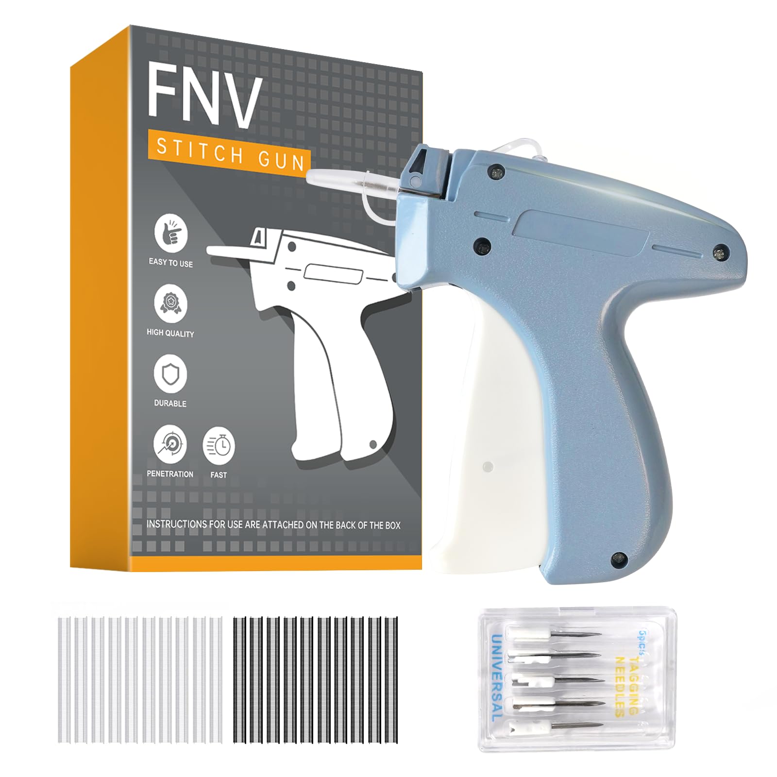 FNV Quicker Clothing Fixer, Stitch Gun for Clothes, Quicker Sewing Gun for Cloth, Mini Sewing Stitch Machine with 6 Needles, 1000 Black&1000 White