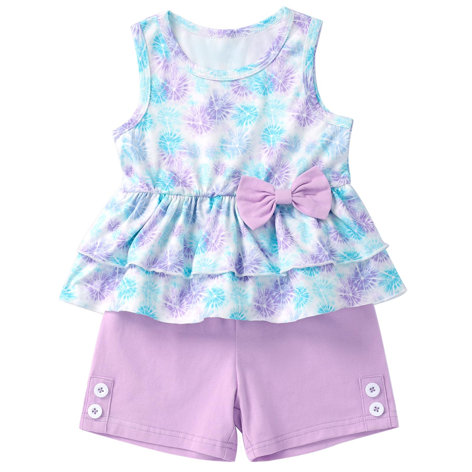 Toddler Baby Girl Clothes Summer Sleeveless Floral Ruffle Shirts Tops Solid Color Shorts Outfits Clothing Set