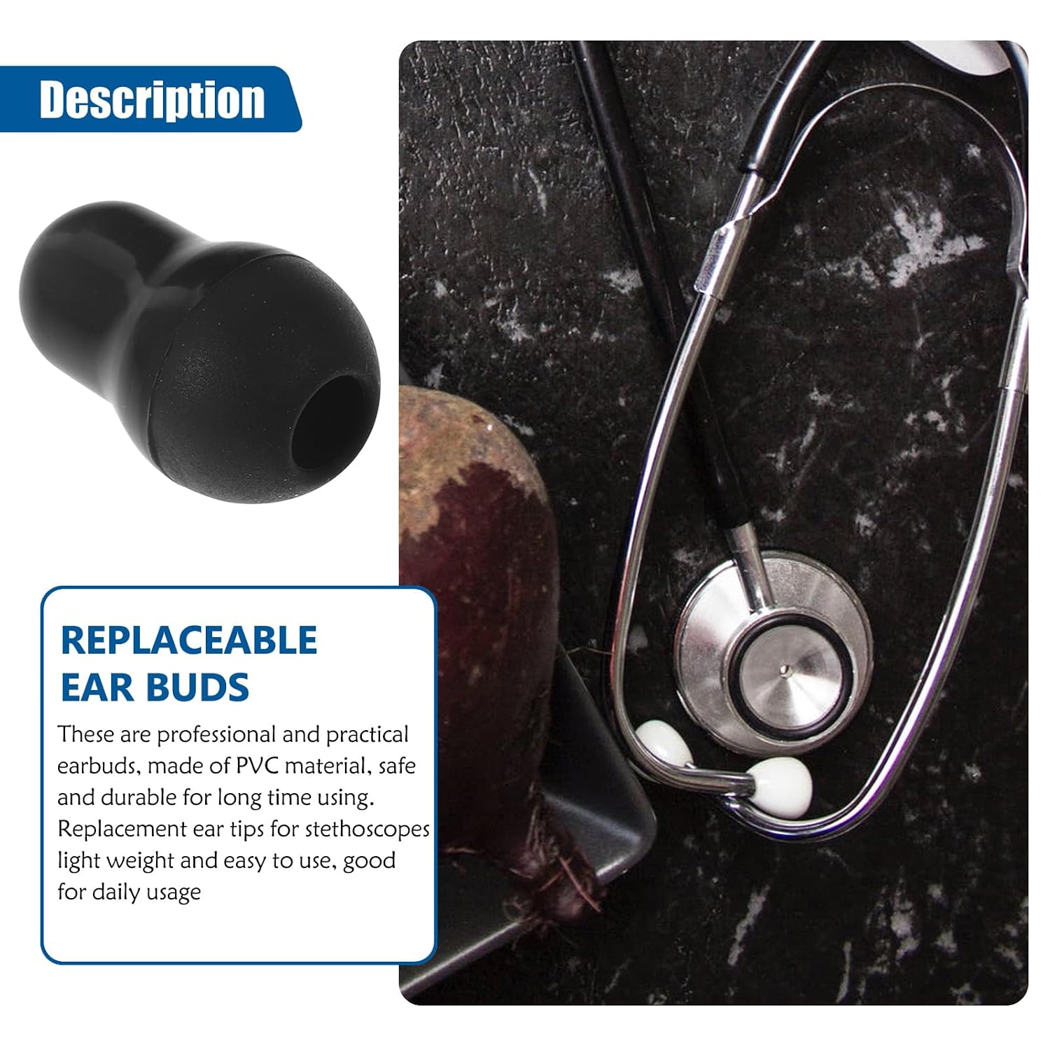 10pcs Silicone Ear Tips Soft Replacement Earpads Black Ear Tips Replacement for 3.5 mm Earphones for Hospital and Clinic Use