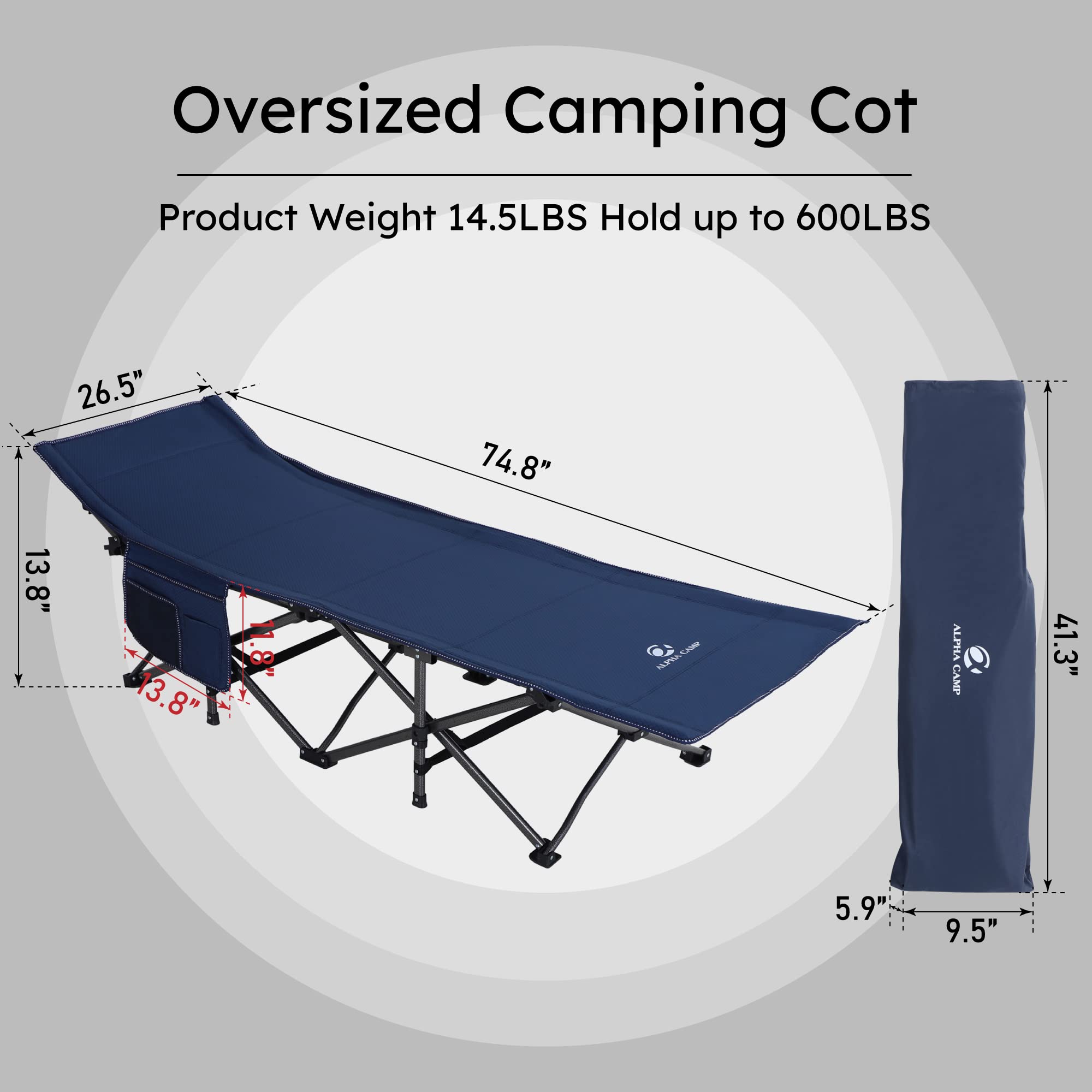 GREEN PARTY Folding Camping Cots, Portable Oversized Sleeping Cots Collapsible Camping Bed for Indoor Outdoor Use with Carry Bag, Lightweight, Heavy Duty Design Holds Adults & Kids Up to 600 Lbs