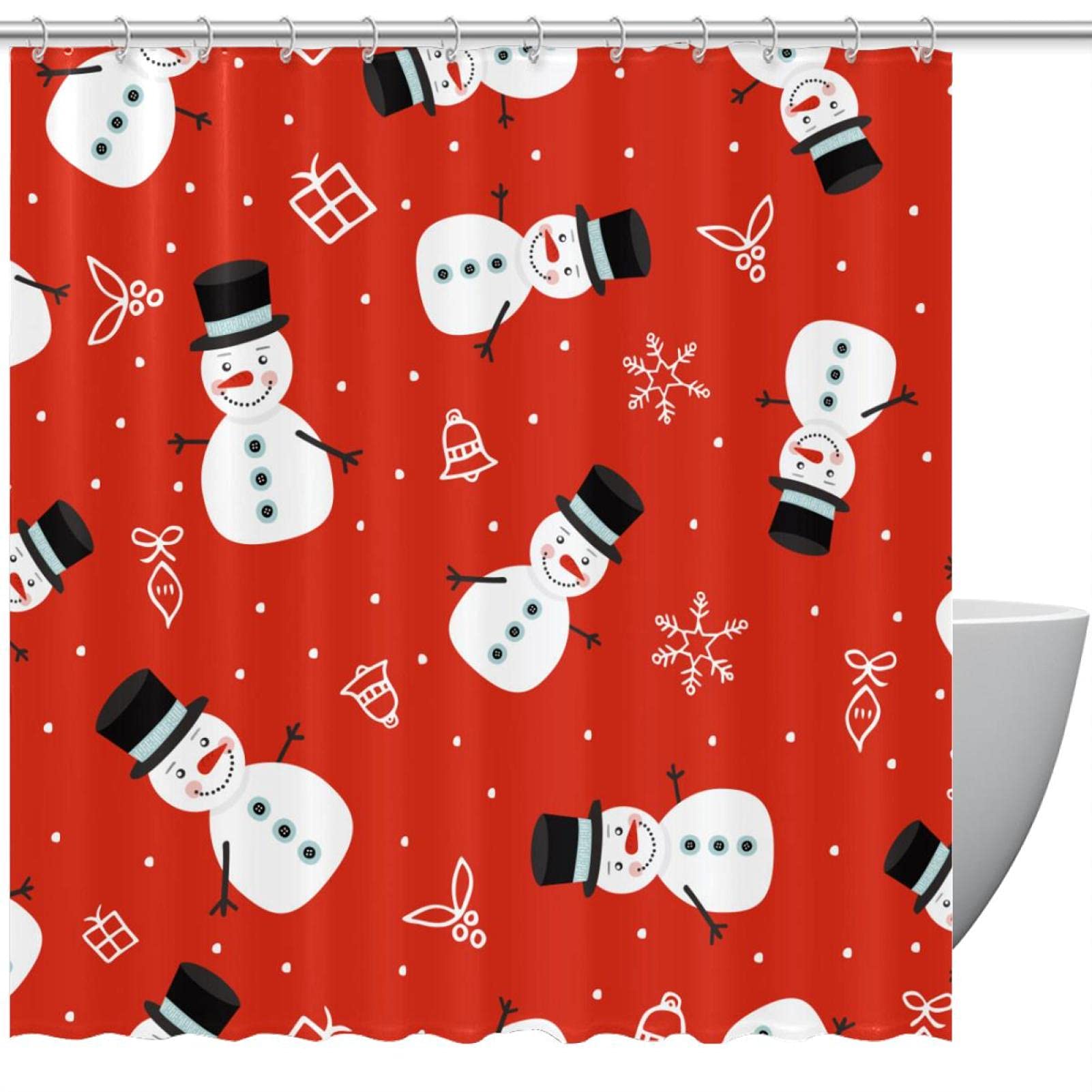 Rideaux de douche bonhomme de neige rouge 152x182 cm avec 12 crochets