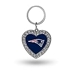 Rico Industries NFL New England Patriots Metal Rhinestone Heart Keychain 1.38 x 3-