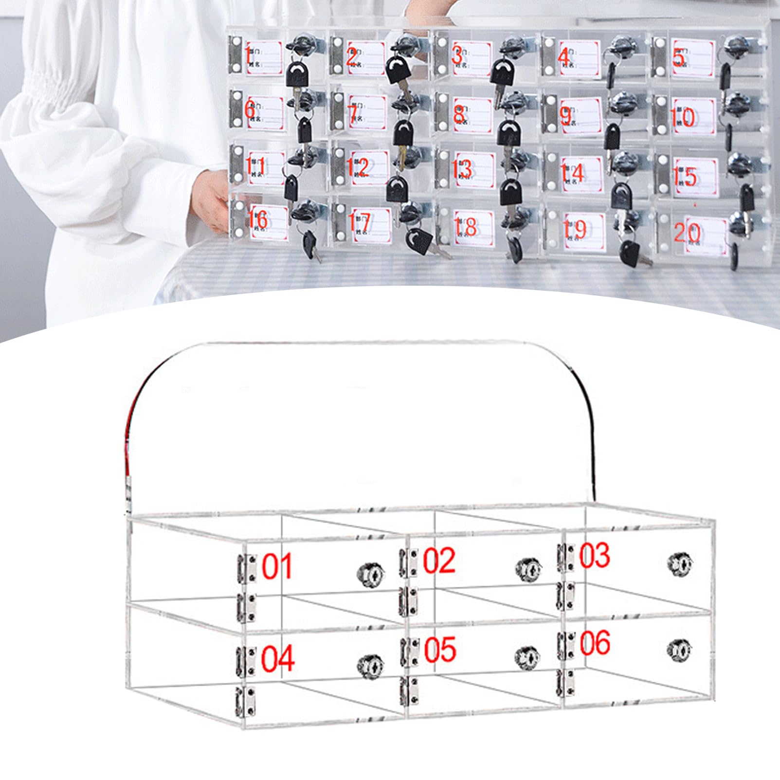 Ddasam Cell Phone Locker Box for Classroom Clear Acrylic 6 grids Cell Phone Storage Cabinet Bin with Door Locks phone locker for classrooms, meeting rooms, workshops, gyms