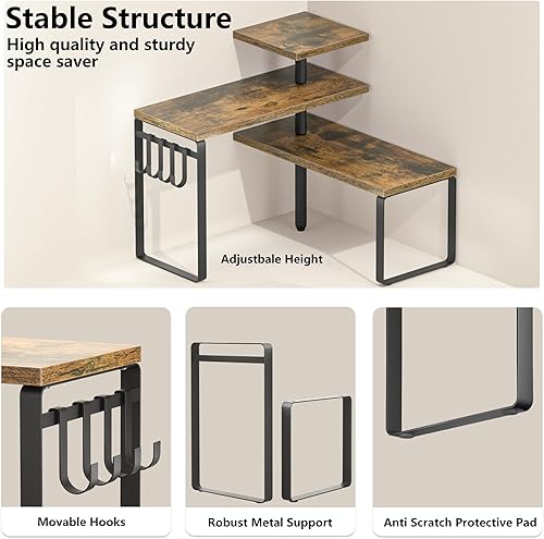 Miniatura 5 de Alsonerbay Organizador de encimera, estante esquinero de 3 niveles para encimera de cocina con ganchos para área de café, baño, sobre fregadero,