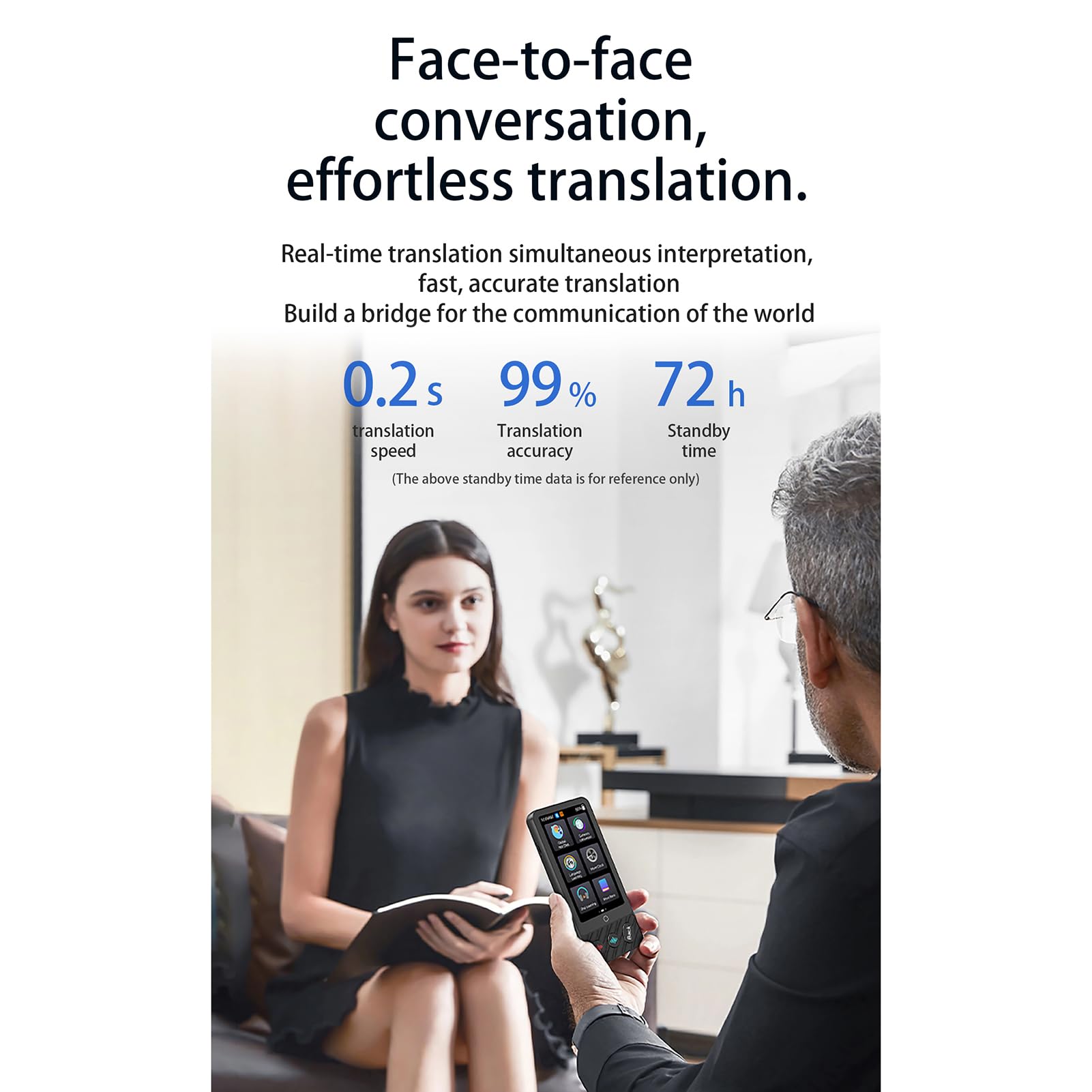 FTVOGUE Dispositivo Traduttore Linguistico Portatile, Materiale Metallico, Supporto 142 Lingue, Comunicazione in Tempo Reale per Viaggiatori e Professionisti