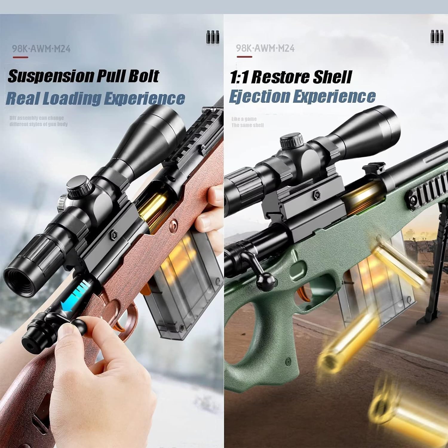 Bala de Espuma para Rifle de Francotirador con 20 Bolas Suaves, Rifle de Francotirador con Bisel para niños Unisex, Juego de Blaster para niños, niños y Adultos (Kar 98K)
