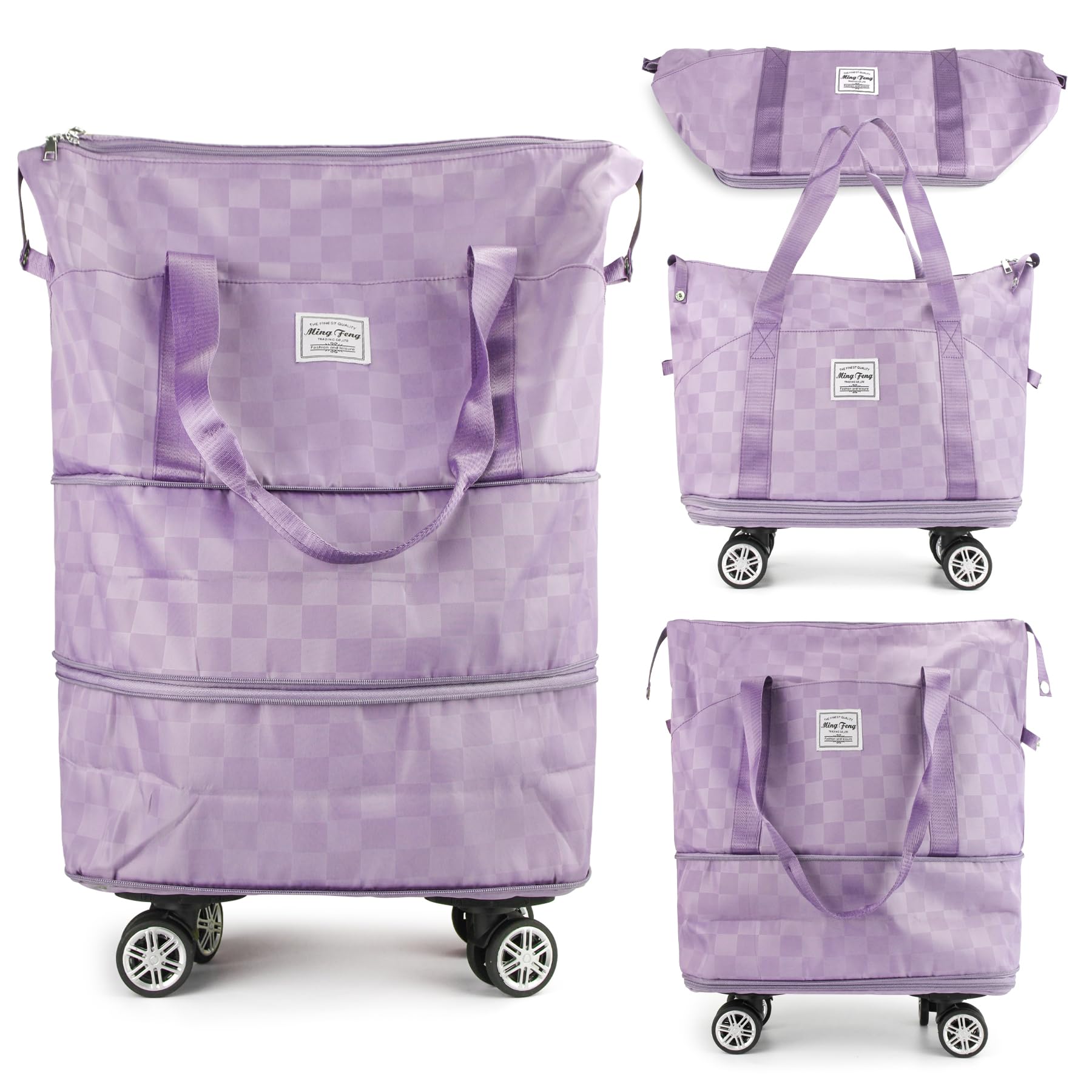 Zoofen Foldable Duffel Bag Expandable Travel Bag with Removable Wheels Checked Bag Luggage(Purple)