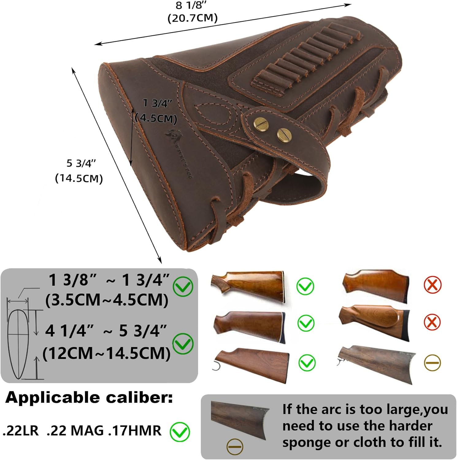 WAYNE'S DOG No Drill Leather Rifle Sling with Gun Buttstock for Lever Action .357 .30-30 .30-06 .44 .45-70MAG, .22LR