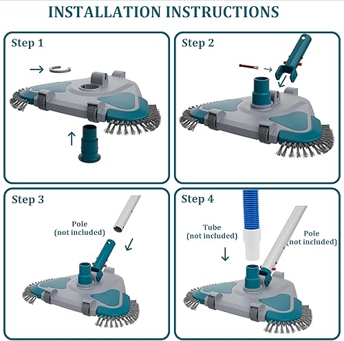 Miniatura 4 de Cabezal de Aspiradora Triangular con Peso Upgrade Pro Giratorio para Piscina con Cepillo y Mango EZ Clip - para Limpiar Superficie Seguro en