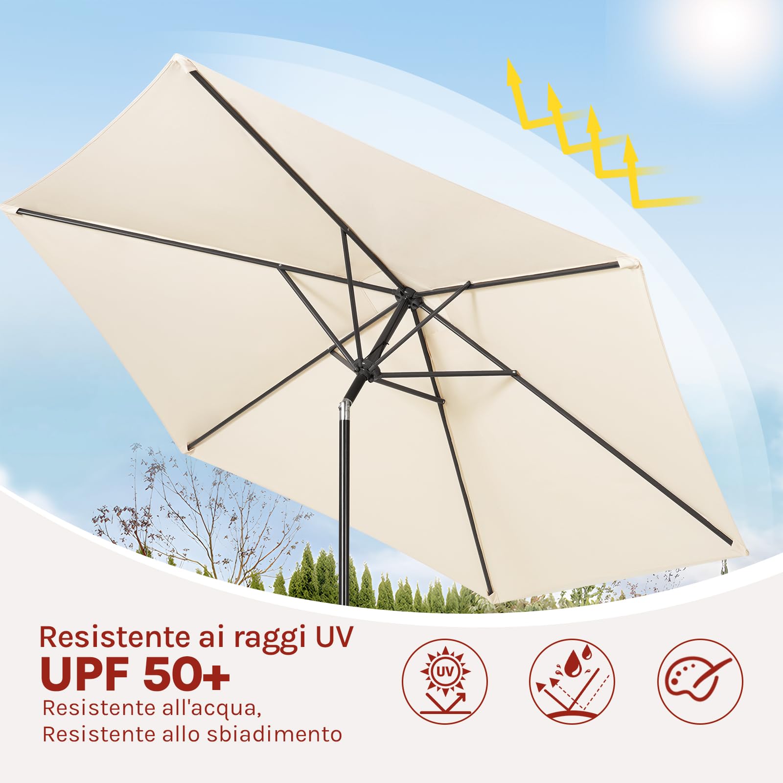 WOLTU Ombrellone da Giardino, Ombrellone da Spiaggia Grande con Manovella, Ombrellone da Esterno, Protezione UV per Terrazza, Mare, Piscina