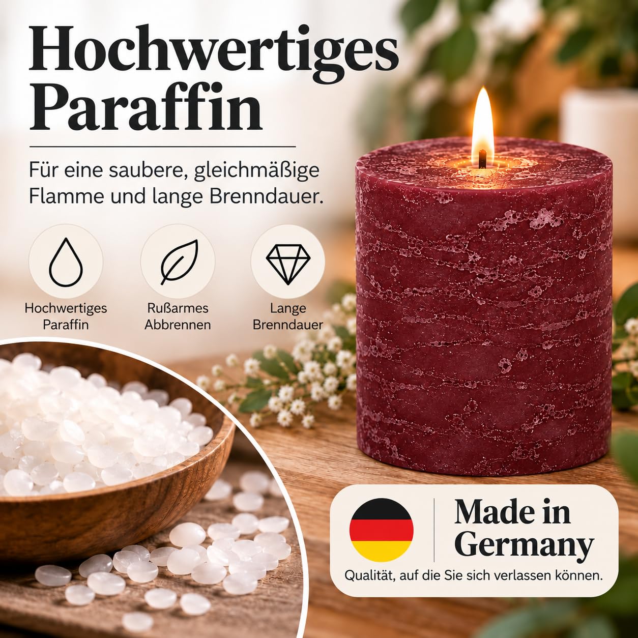 Brandsseller 4er Set Stumpenkerzen 7x7,5 cm – durchgefärbt & aus Paraffin – rustikale Kerzen mit langer Brenndauer – Dekokerzen für